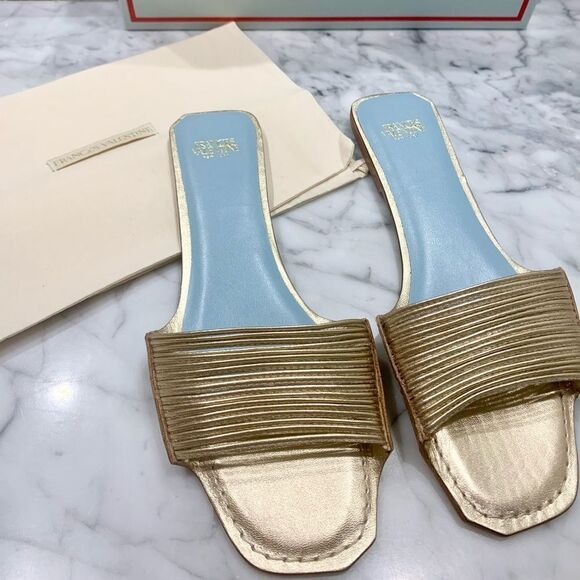 NEW✨ Frances Valentine Strappy Gold Slides Sandals - Picture 5 of 8